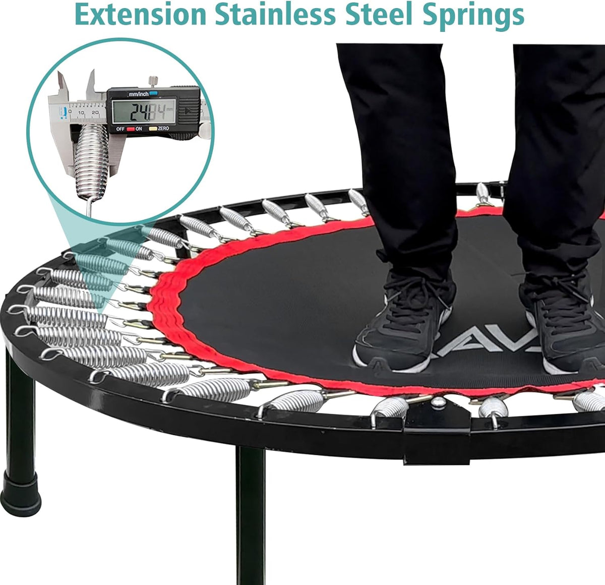 RAVS Mini Trampoline - Foldable Fitness Rebounder for Kids & Adults | 40"/48" with Adjustable Handle & Resistance Bands