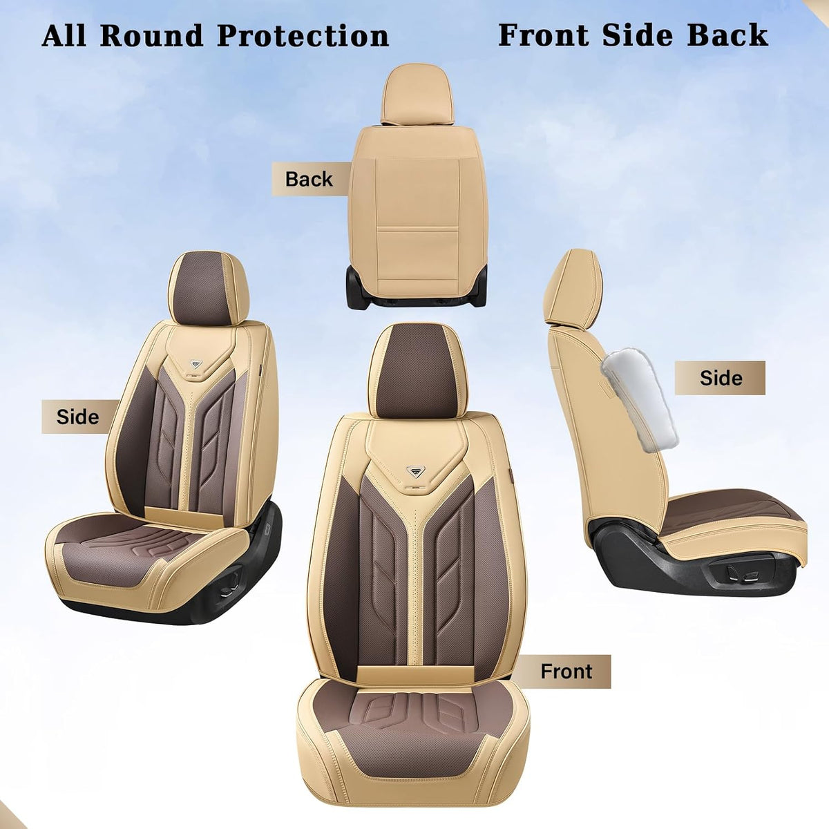 Coverado Seat Covers, Car Seat Covers Front Seats, Leather Seat Covers for Cars, Automotive Seat Covers Car Seat Protector Car Seat Cushion Universal Fit for Most Sedan SUV Pick-up Truck(Beige&Coffee)