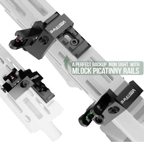Classic 45 Degree Offset Iron Sights - Tool-Free Adjustable Flip Up Fiber Optic with Red & Green Dots