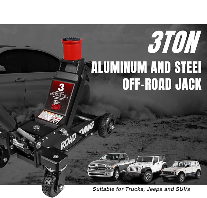 ROAD DAWG 3 Ton Big Wheel Off-Road Jack, Professional Aluminum and Steel Racing Floor Jack with Dual Pistons Quick Lift Pump, Lift for Trucks, SUVs, ATVs Off road Vehicles,6000lb Capacity, AT830006XDL