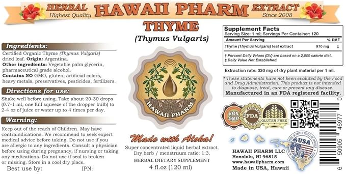 HawaiiPharm Thyme (Thymus vulgaris) Liquid Extract 32 fl.oz