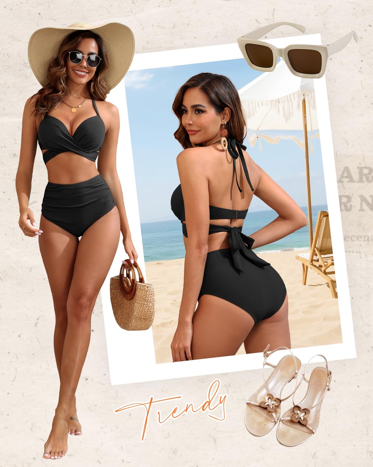 Skiennix High Waisted Underwire Bikini Set - Women's 2025 Two Piece Swimsuit with Tummy Control