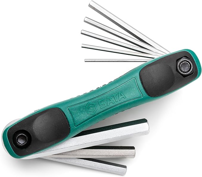 SATA 8-Piece Metric Folding Hex Key Set with Alloy Steel Construction and Ergonomic Dual Material Comfort Grip - ST09121SJ
