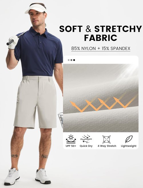 Libin Men's Golf Shorts - Lightweight Quick-Dry Travel Shorts with Zipper Pocket | Classic Fit, 9" Length