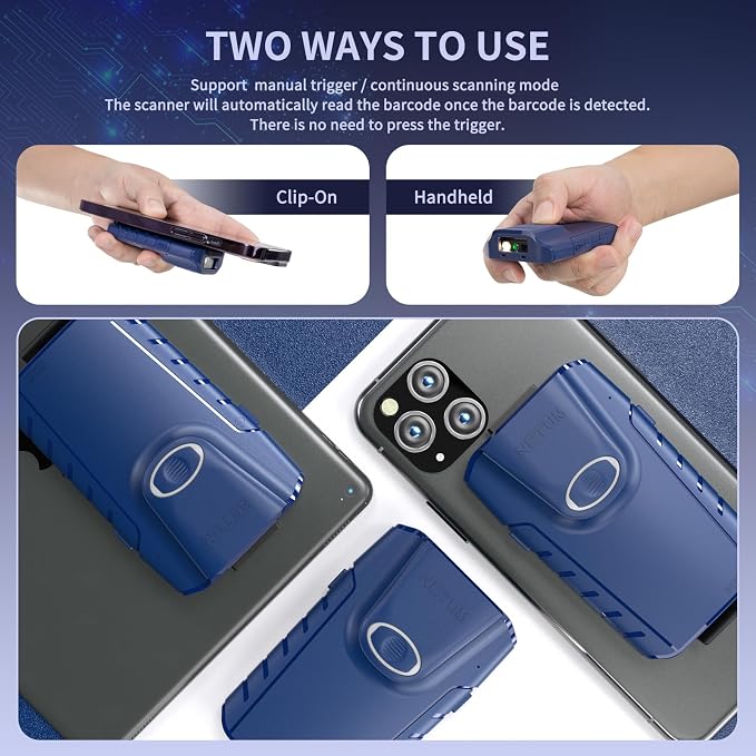 NETUM Bluetooth 2D Barcode Scanner, 3-in-1 Small Portable QR Bar Code Reader