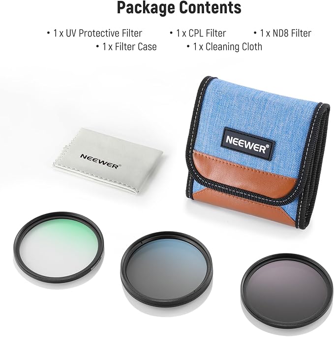 NEEWER 55mm UV CPL ND Lens Filter Kit, UV Protection + Circular Polarizing +