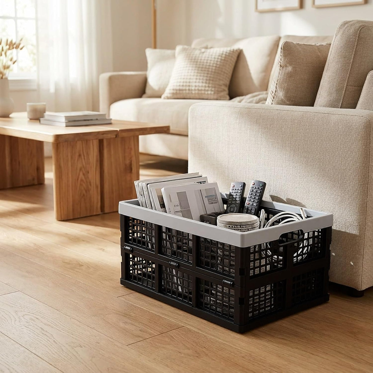Kekow 30 L Black Plastic Collapsible Storage Basket, 3-Pack