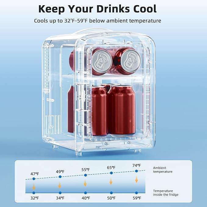 Antarctic Star Mini Fridge 4 Liter/6 Cans Portable Mini Compact Refrigerator with Gaming Light, for Bedroom,Car,Office and Dorm, Small Cooler for Cosmetics, Beverage and Food, White