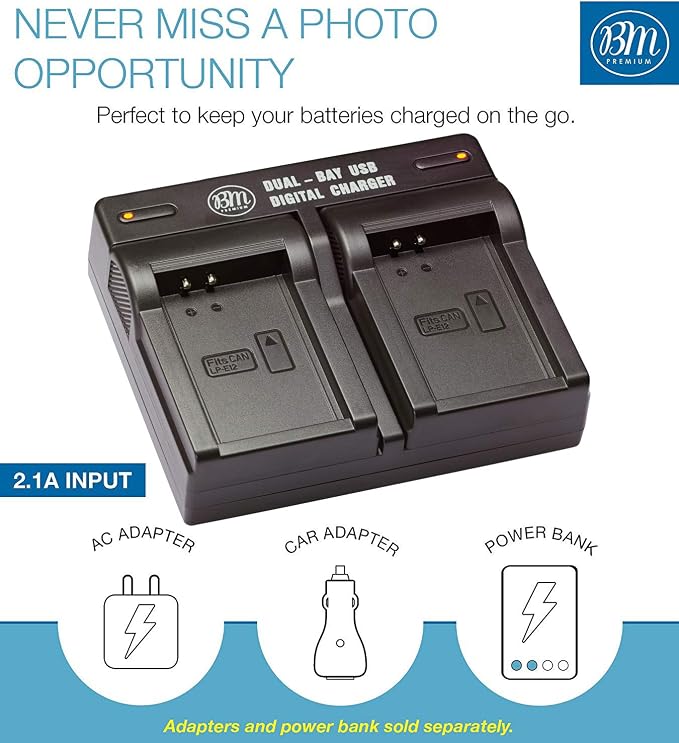 BM Premium 2-Pack of LP-E12 Batteries and USB Dual Battery Charger