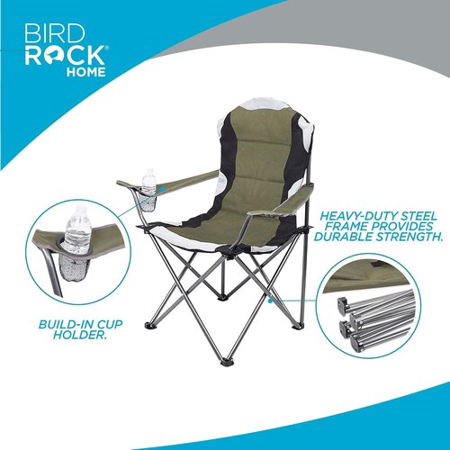 Internet's Best Padded Camping Folding Chair - Comfortable Outdoor Seating with Cup Holder & Carry Bag | Green