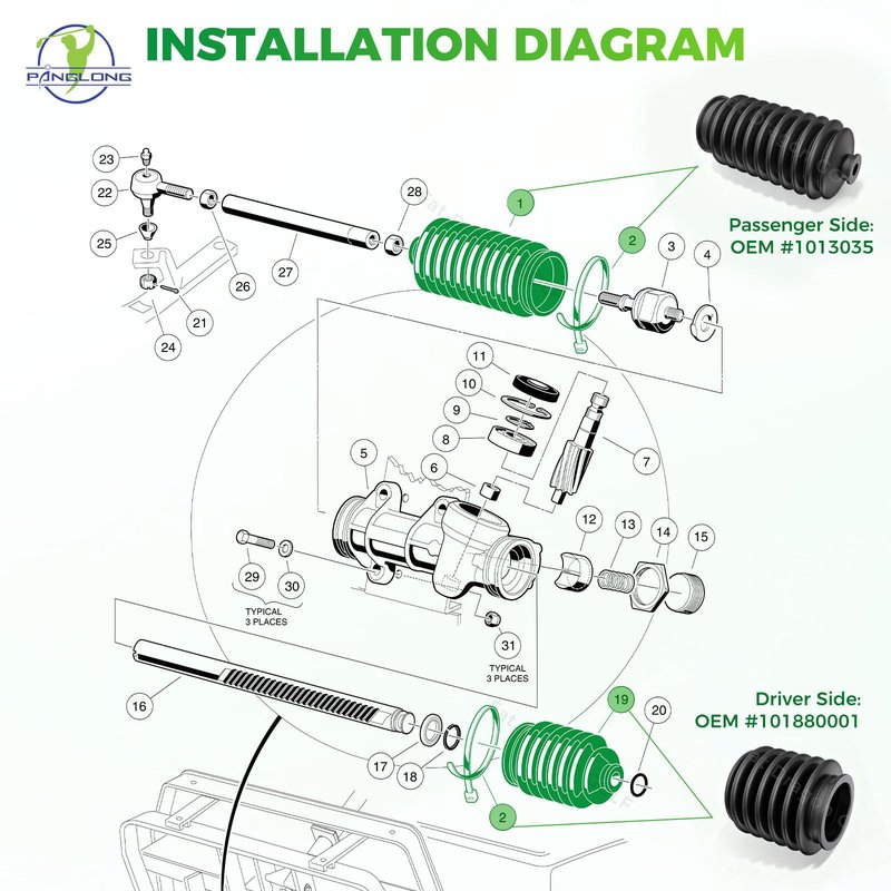 Panglong DS Golf Cart Steering Rack Pinion Dust Boot, Club Car Steering Bellow Dust Boot with Stainless Steel Cable Tie, Suitable for 1997-up Club Car DS Golf Cart, OEM# 1013035 101880001