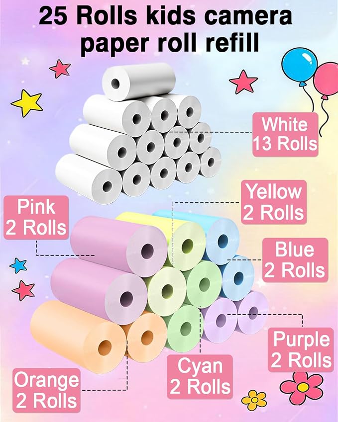 25 Rolls Instant Camera Refill Print Paper, HD Kidizoom Print Camera Paper