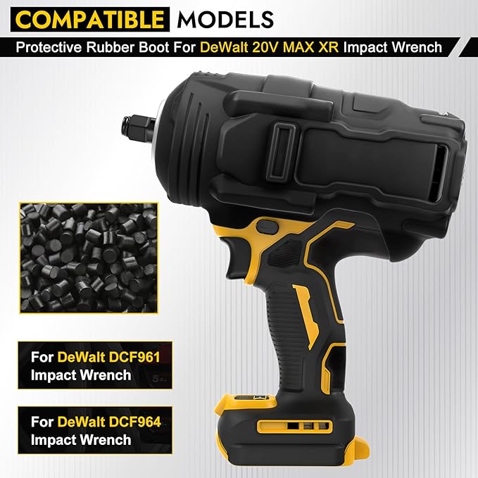 Upgraded DCF961 DCF964 Protective Rubber Boot for 20V MAX DCF961, DCF964, DCF961B, DCF964B, DCF961GP1 Compatible with Dewalt 1/2" and 3/4" Hog Ring High Torque Impact Wrench