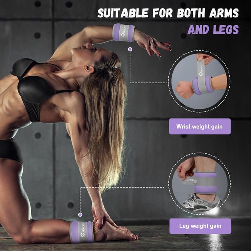 NEALFIT Ankle Weights for Men Women Kids, Leg Arm Wrist Weights with Adjustable Strap for Running, Gymnastics, Aerobics,Gym, Fitness (Purple, 2 lbs x 2 (4LB Pair))