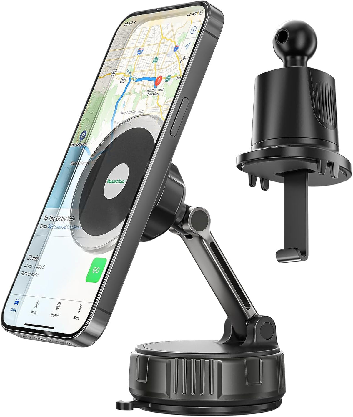 2-in-1 Strong Magnetic Suction Cup Car Phone Holder with Air Vent Hook, Rotatable Hands-Free Phone Mount for Dashboard and Windshield for Navigation, Compatible with iPhone & Android Phones