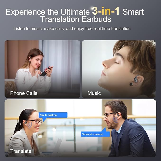 AI Translation Earbuds Real Time, 164 Language Translator Earbud 3-in-1
