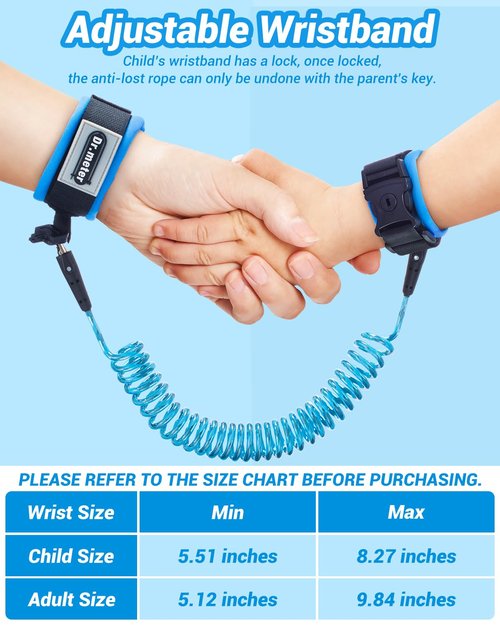 Dr.meter Toddler Leash - 2 Pack Safety Anti-Lost Wrist Link with Key Lock | Reflective Harness, 8.2ft Blue + 4.92ft Orange