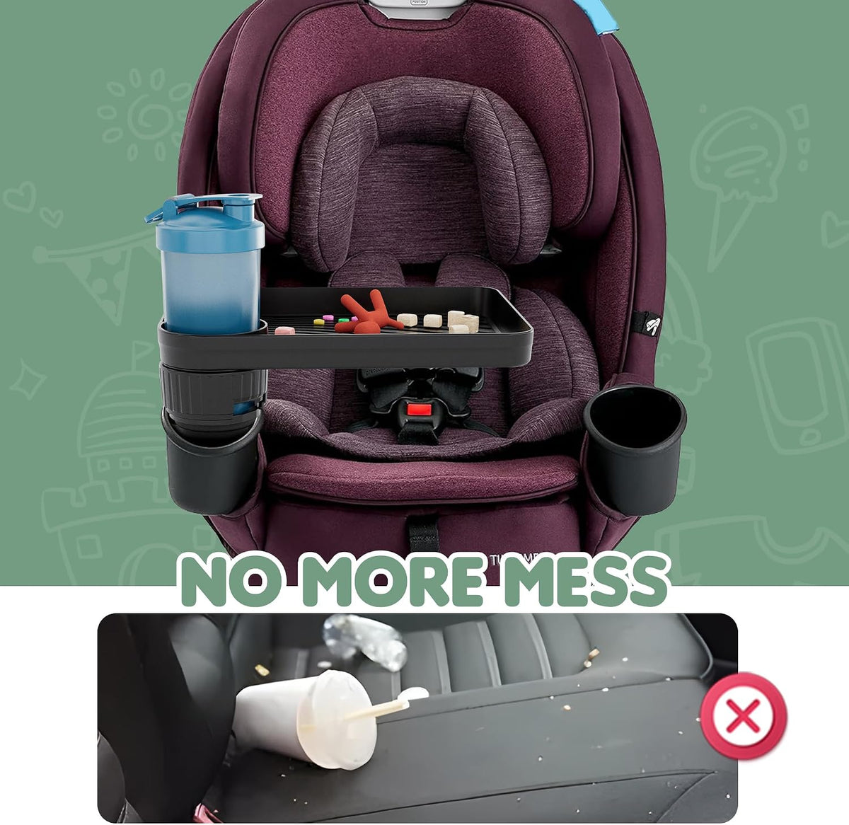 2 Pack Car Seat Tray for Kids Fits 2.8'-3.2'Cup Holders (2, Standard Base)