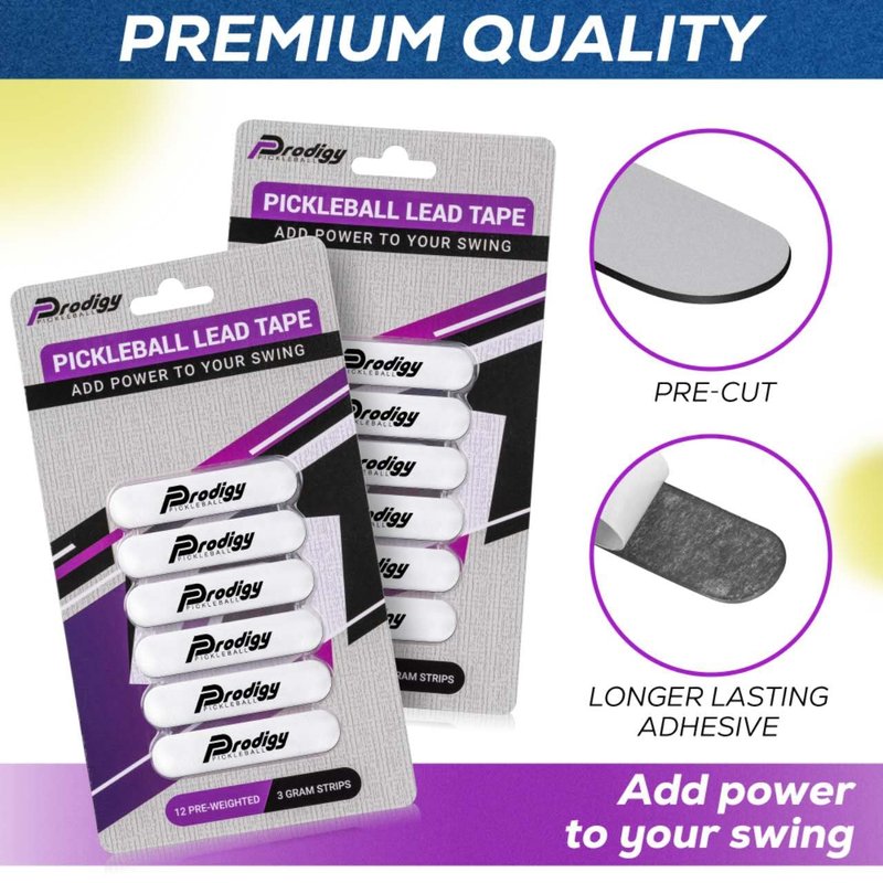 Prodigy Pickleball Lead Tape - 12pcs Easy Application to Improve Your Power & Accuracy - Pre Cut 3g Tape Strips to Give You a Larger Sweet Spot