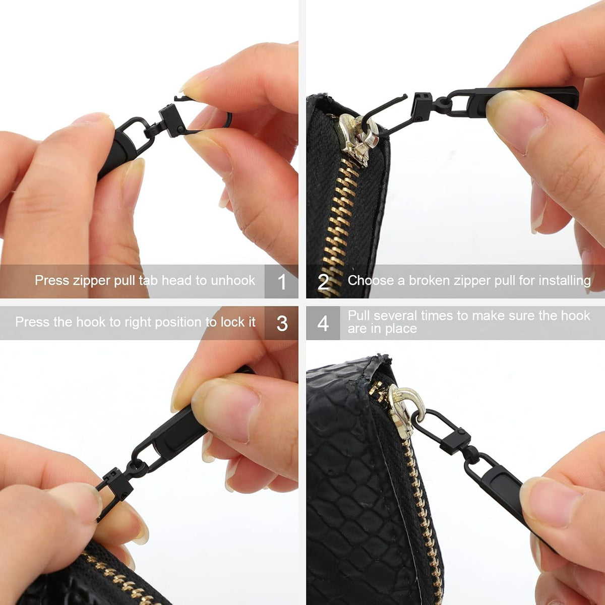 Skiennix Zipper Pull Replacement - 10 Detachable Sliders for Luggage, Jackets & More | Silver, Black, Gold, Gun Black
