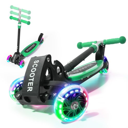 Foldable Kids Kick Scooter with Auto-Glowing Wheels & 3-Height Adjustment – Lean-to-Steer Fun, Ideal Gift for Boys and Girls Age 3/4/5/6/7