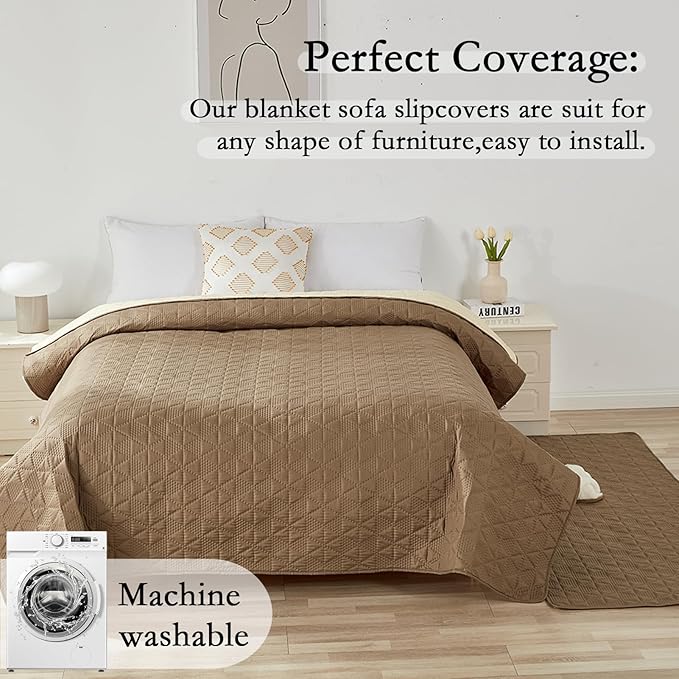 Waterproof Dog Bed Cover Pet Blanket, Soft Pet Couch Covers for Sofa Washable, Bed Couch Sofa Furniture Protector for Puppy Cat Kids (Khaki,100 * 127 CM)