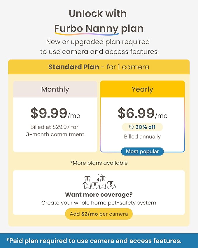 Furbo Mini Pet Camera [Subscription Required] Unlock Camera w/Paid Plan: Home Security with Dog & Cat Safety Alerts, 2-Way Audio, Mountable Smart Cam (Low Risk, 3mo Min. Cancel Anytime) (Pack of 2)