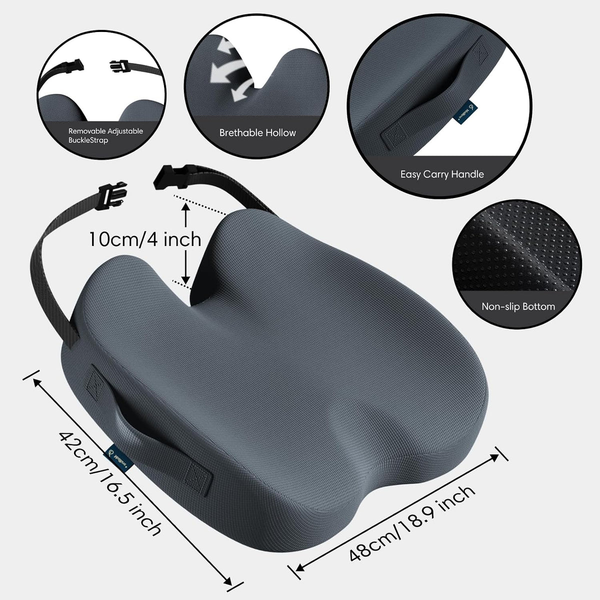 Car Seat Cushion, Memory Foam Seat Cushion for Truck Drivers, Car Seats, Travel & Wheelchair, Sciatica Ease & Tailbone Pain Relief Pillow for Long Sitting Comfort