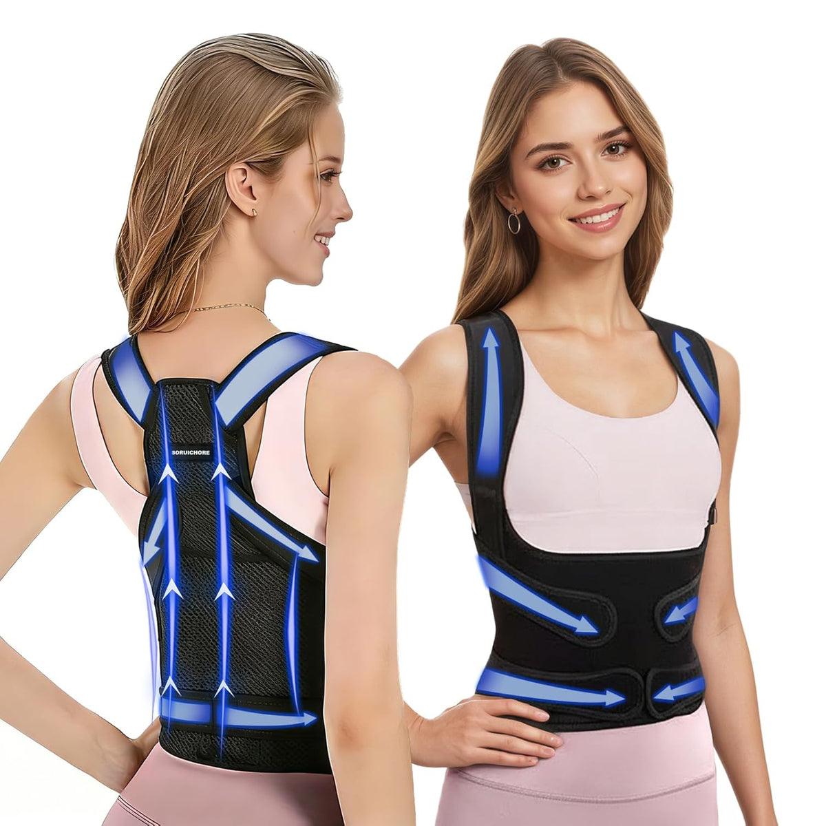Skiennix Posture Corrector - 2-in-1 Adjustable Back Brace with Shoulder Support for Pain Relief