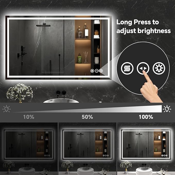 LED Bathroom Mirror 24x40 Inch Anti-Fog Bathroom Mirror with Lights, Wall Mounted Lighted Vanity Mirrors, Dimmable, Backlit + Front Lit, Smart Bathroom Vanity Mirror with 3 Colors Temperature