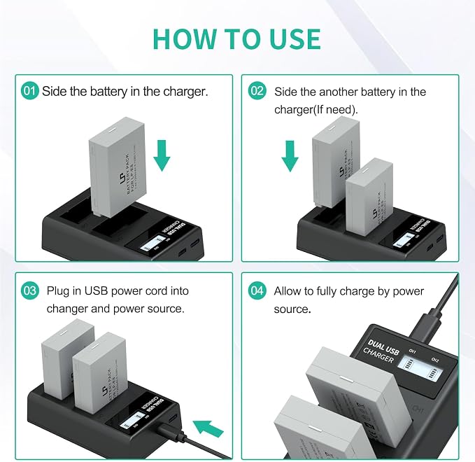 LP LP-E8 Battery Charger, LCD Display & Dual Slot Charger Compatible
