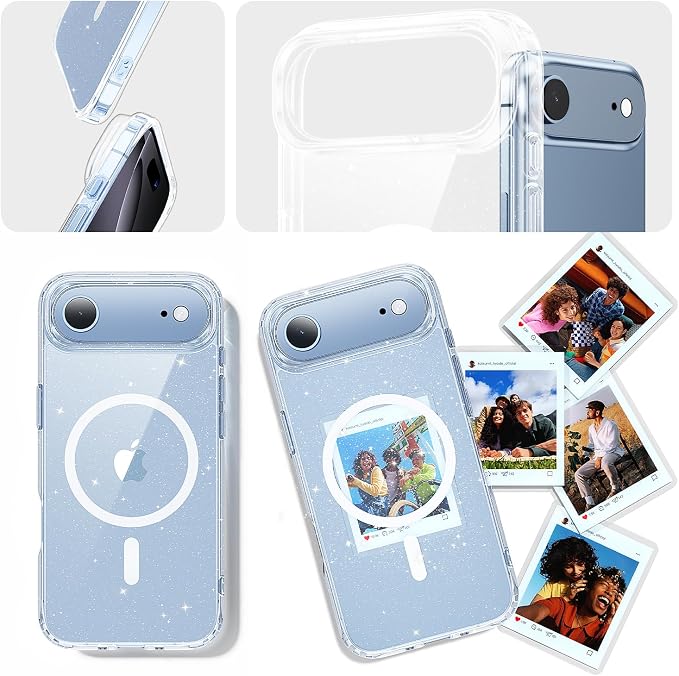 toushion 3 in 1 for iPhone Air Case Clear Glitter, Fits MagSafe, Not Yellowing