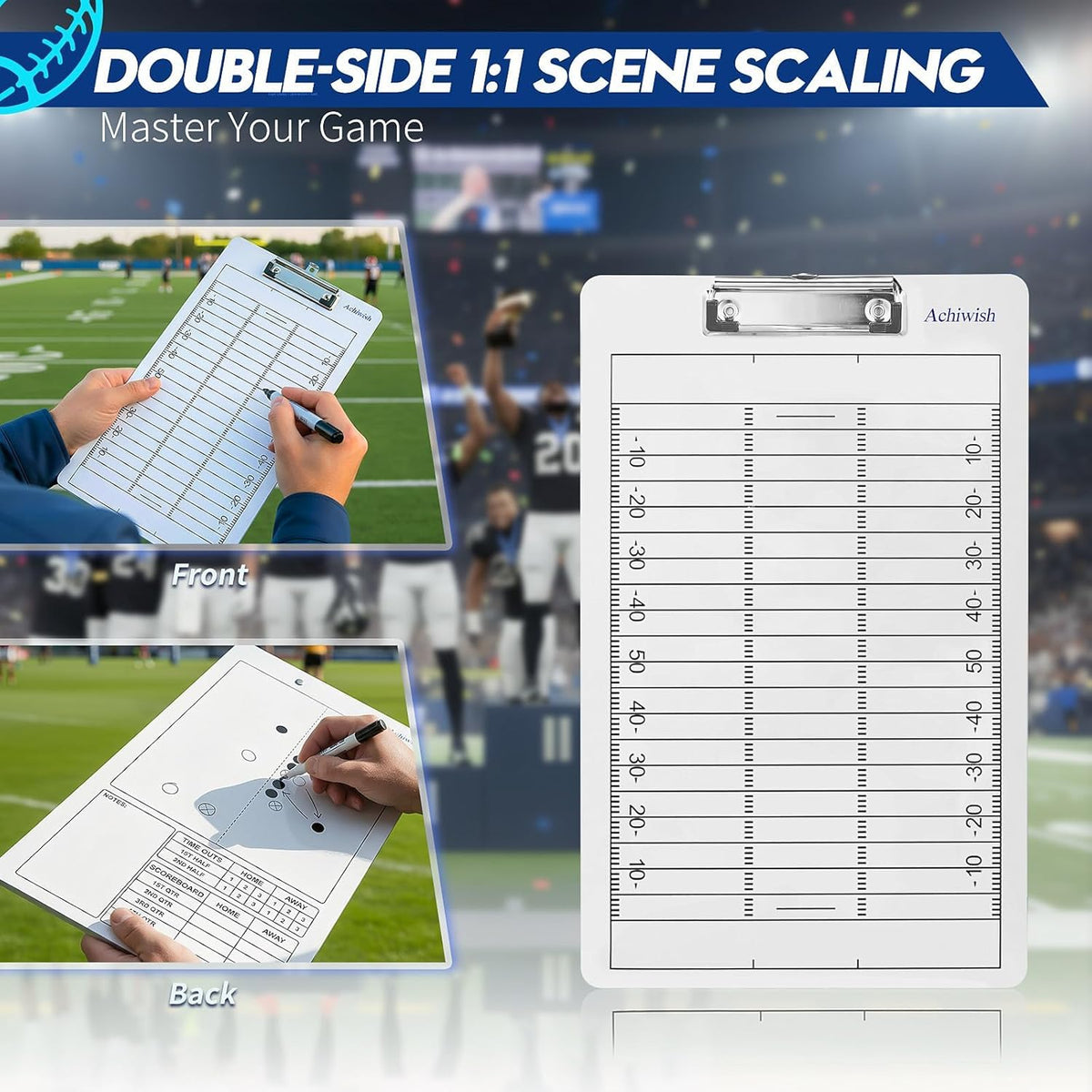Skiennix Football Clipboard - Premium Double-Sided Dry Erase Board with Tactics Field & Lineup Planner