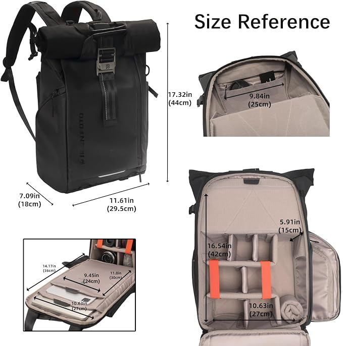 Besnfoto Waterproof Camera Backpack, Rolltop Photography Bag