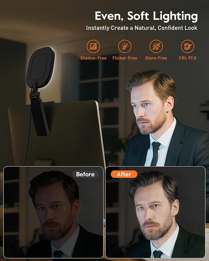 Upgraded Ring Light for Laptop, Monitor & Desk – Eye-Caring Diffused LED