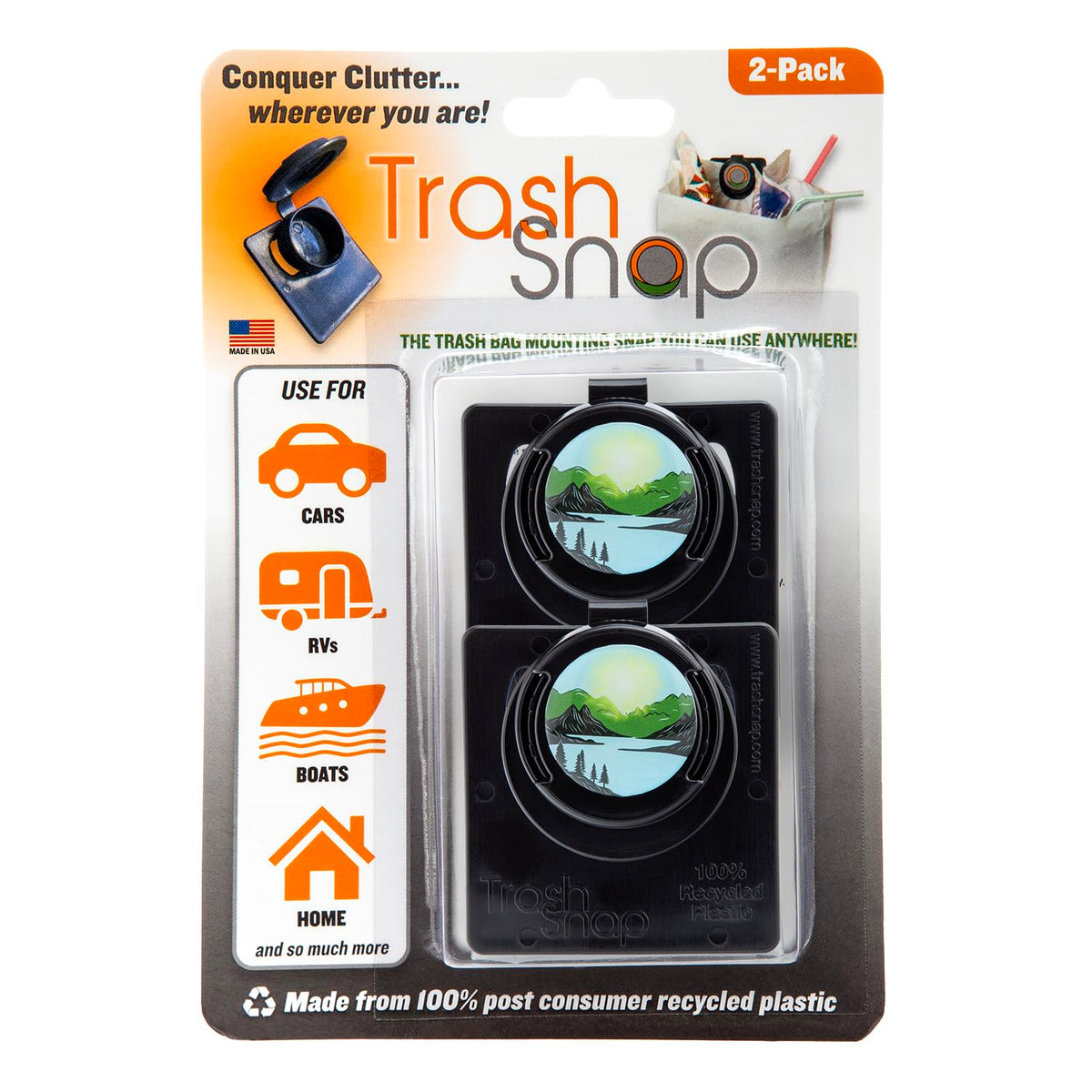 Reusable Bag Holders for Trash & Recycling | Eco-Friendly, Adhesive Clip System for Car, RV, Home, Travel, Boat | Recycled Plastic Bliss - 2 Pack