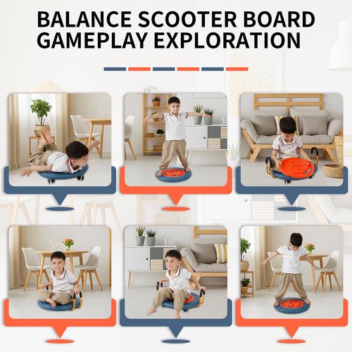 3-In-1 Balance Scooter Board for Kids，Plastic Wobble Balance Board Rocker Maze with Handles, 5 Balls, Toddler Floor Scooter Boards for Sensory Training, Physical Therapy (Blue)