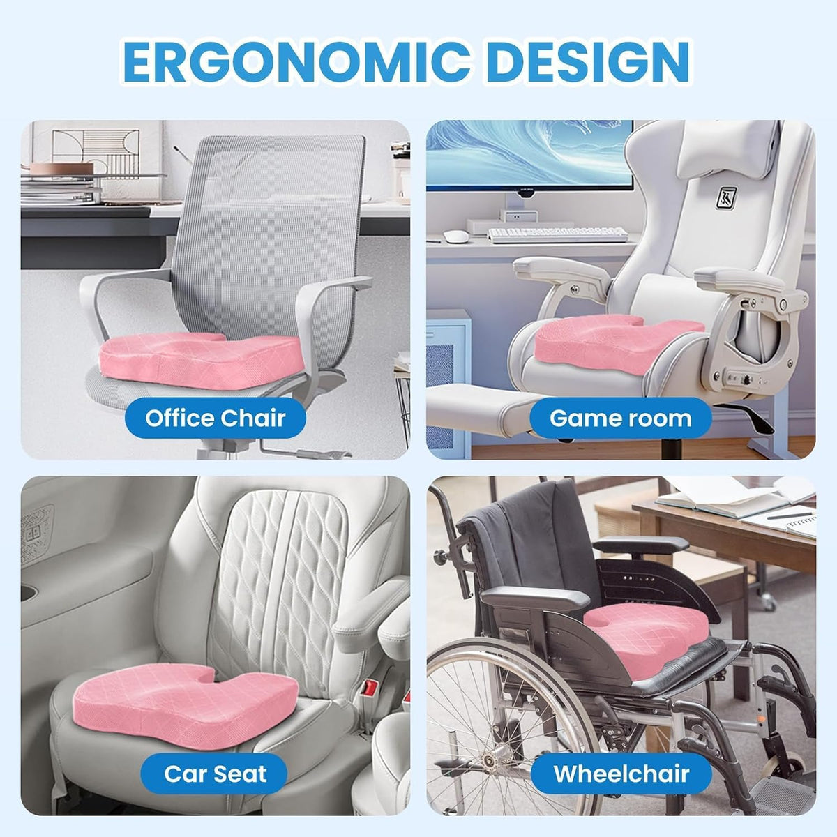 TushGuard Seat Cushion, Memory Foam Office Chair Cushion - Pink, X-Large