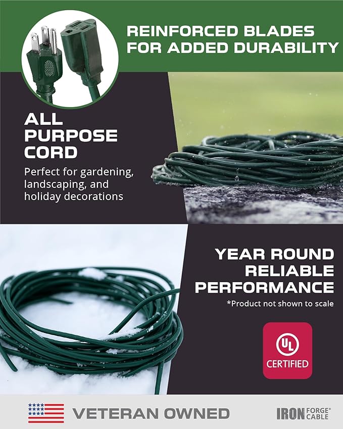 Iron Forge Cable Weatherproof Outdoor Extension Cord 3 Pack, 10 ft, 15 ft, and 25 ft - 16/3 SJTW 13 Amp Heavy Duty Green Extension Cord 3 Prong