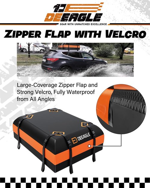 DEEAGLE Rooftop Cargo Carrier - 15 Cubic Feet Waterproof Soft Bag for Vehicles Without Roof Rack | Non-Slip Mat & 8 Straps