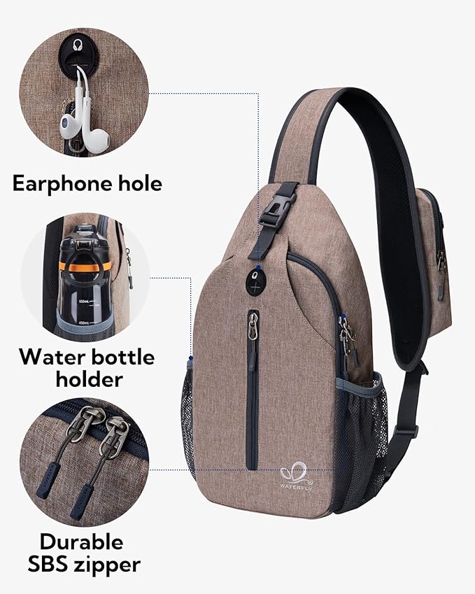 WATERFLY Crossbody Sling Backpack Sling Bag Travel Hiking Chest Bags Daypack