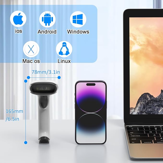 Symcode Bluetooth 2D Barcode Scanner 3-in-1 Wireless & USB Wired & Bluetooth