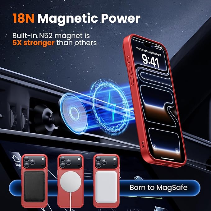 toushion 3 in 1 for iPhone 17 Pro Case Matte Red, Fits MagSafe, Screen
