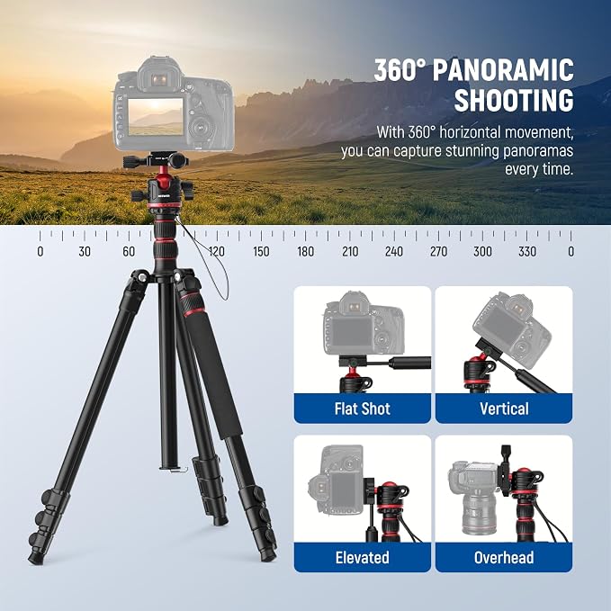 NEEWER Basics Camera Tripod Monopod, 360° Ball Head, Arca Type QR Plate