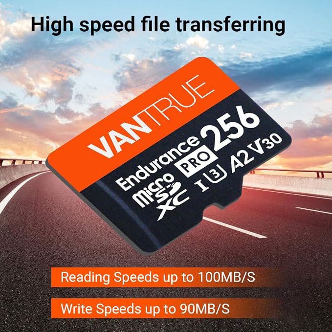 Vantrue 256GB microSDXC UHS-I U3 4K UHD Video High Speed Transfer Monitoring SD