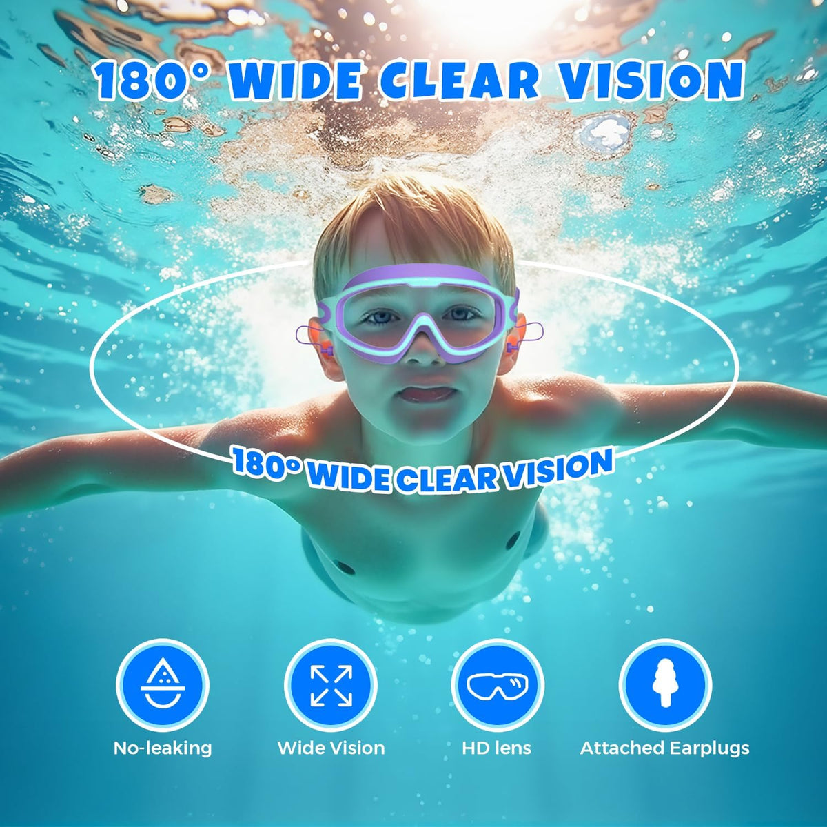 Skiennix Swim Goggles for Kids 3-15 | Large Frame, Anti-Fog & UV Protection - 2 Pack with Earplugs