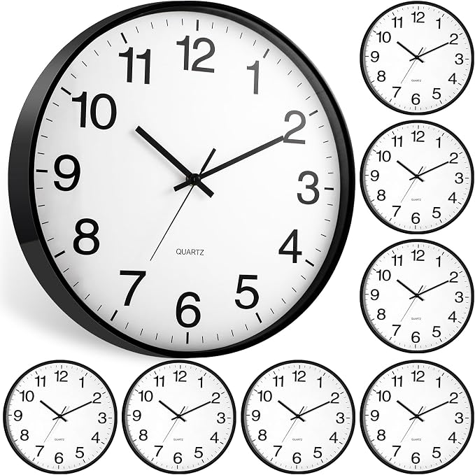 Inbagi 8 Pcs Wall Clock Large Silent Battery Operated Wall Clocks Modern Non