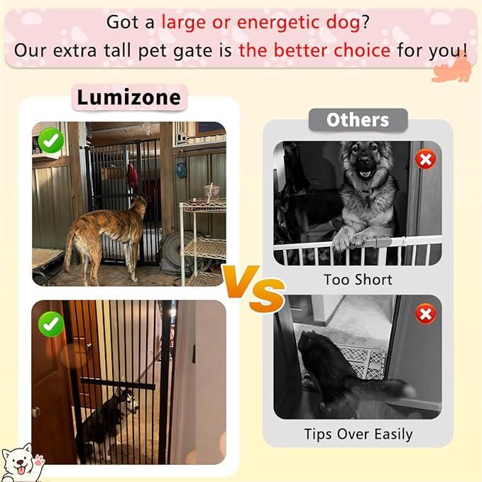 Lumizone Extra Tall Cat Gate 61.02" High Pressure Mounted Extra Wide 38.39"-59.24" (17Sizes) 1.37" Gap No Drilling Auto-Close Tall Pet Gate for Dogs (Cream, 30.12"-59.24" W)