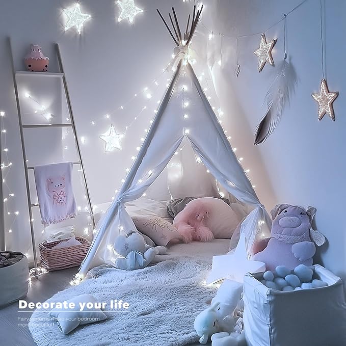 JMEXSUSS 4 Pack 50 LED Fairy Lights Battery Operated, 16.1ft White Fairy Lights for Bedroom, Silver Wire Twinkle String Lights Indoor for Party Wedding Birthday Decorations