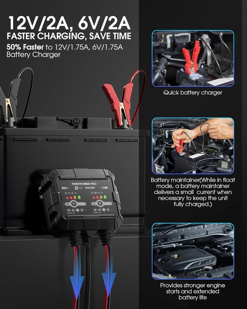2-Bank Trickle Charger by [Brand Name] | 4A Automotive Battery Maintainer for 12V & 6V Batteries